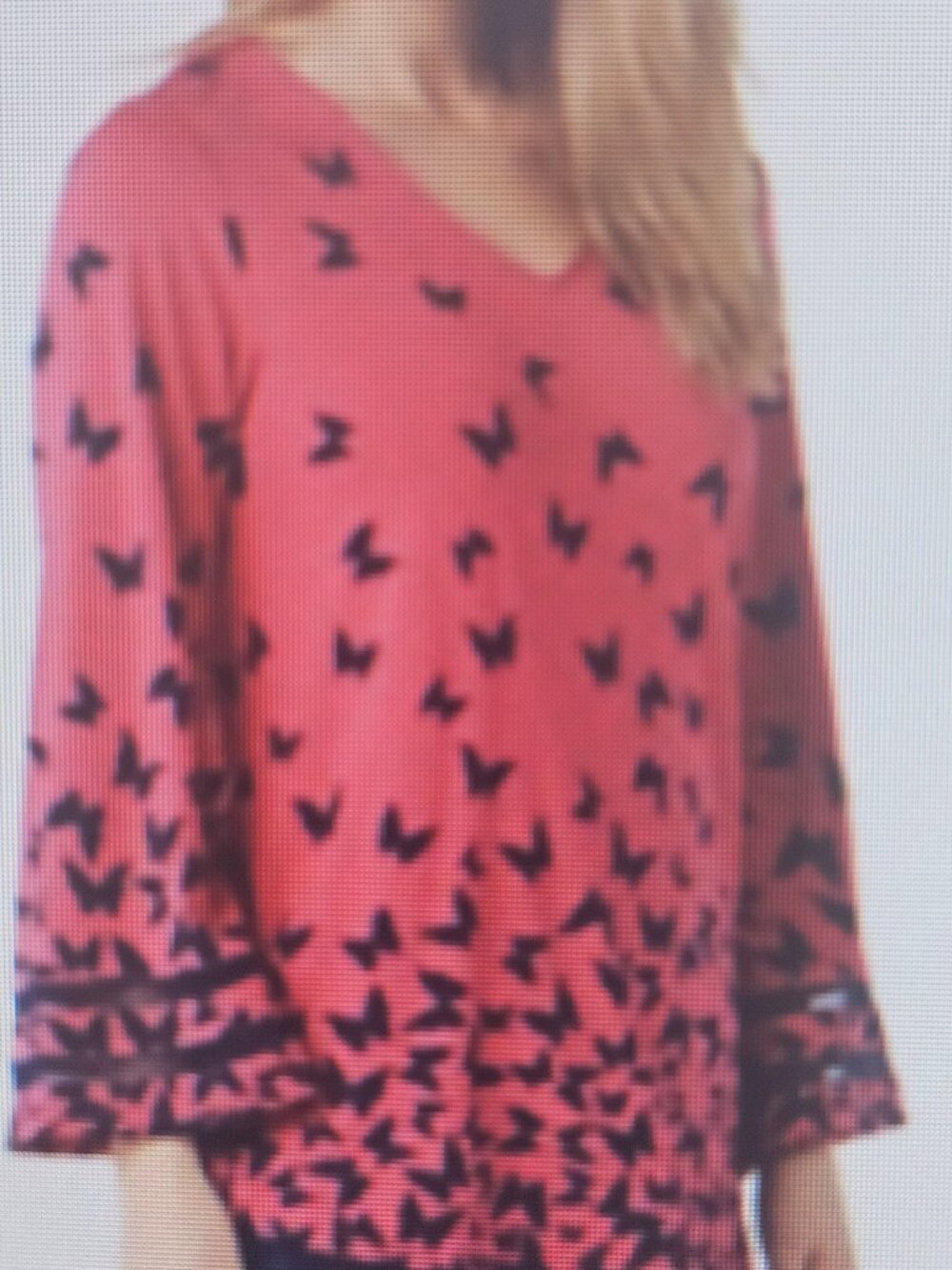 Belle by Kim Gravel Raspberry and Black Butterfly Long Sleeve Top 1X NOS - Picture 7 of 7